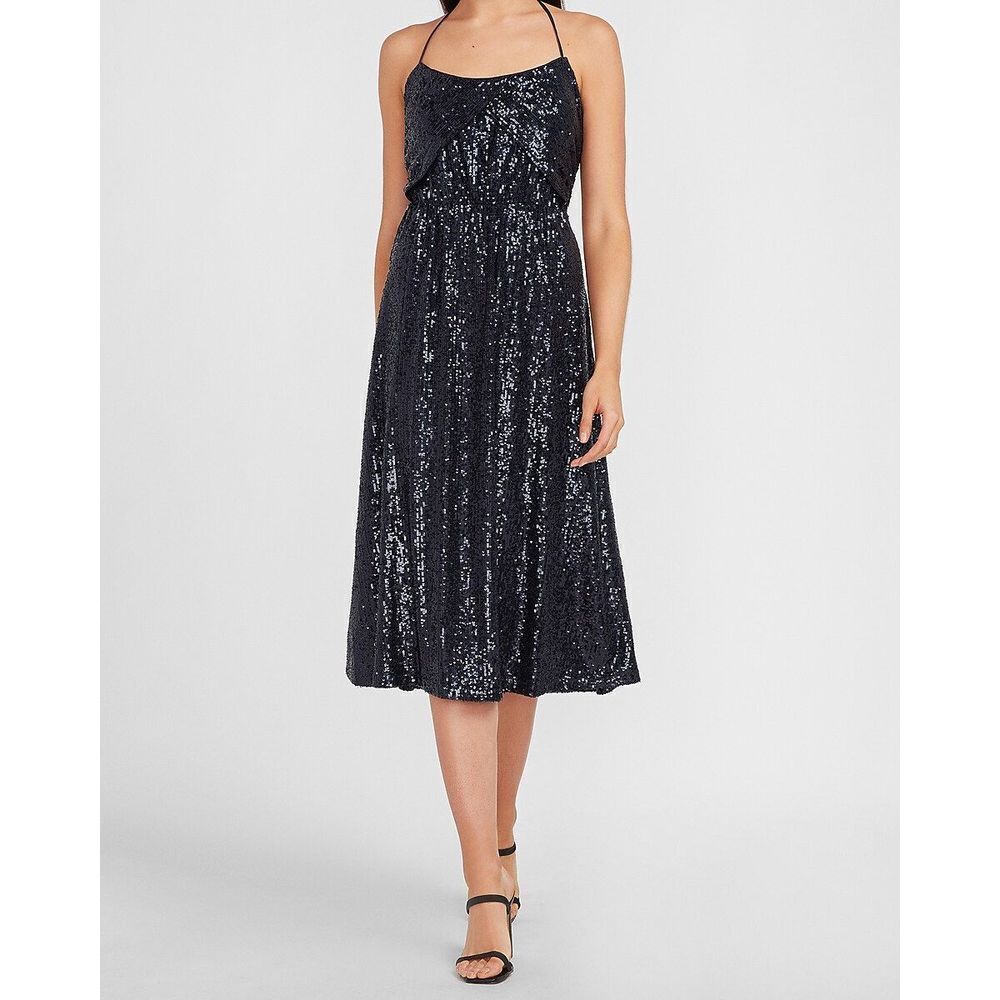 Express navy sequins halter dress‎